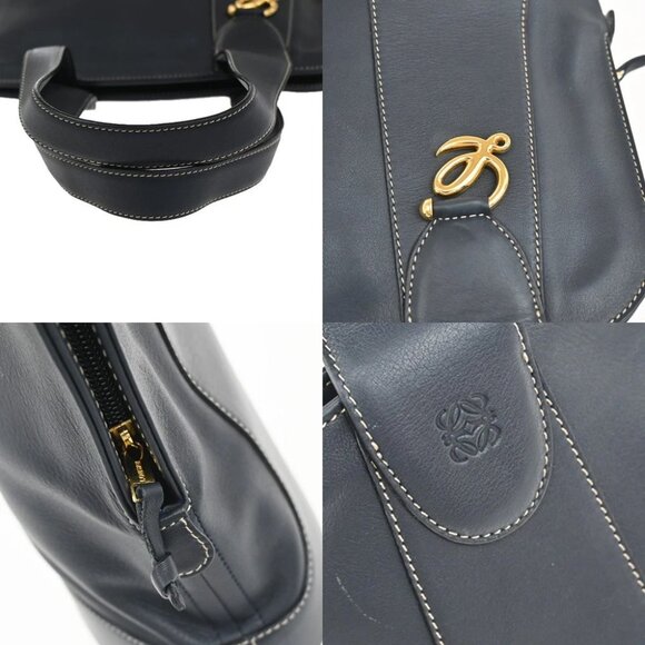 LOEWE Logo Anagram Shoulder Hand Tote Bag Leather Navy Blue GHW Spain - Picture 8 of 16
